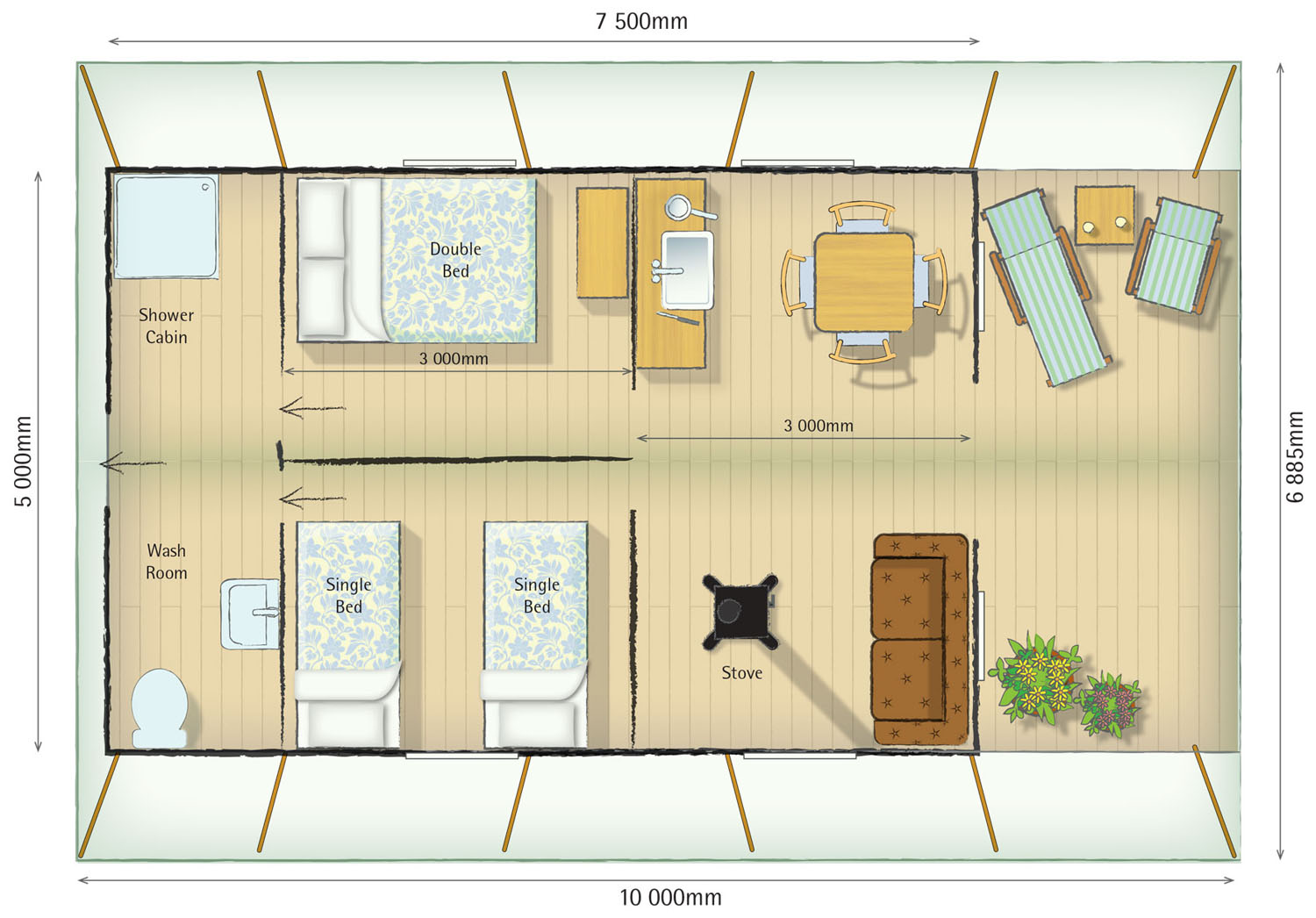 Bond Fabrications Mini Safari Tent with Bathroom Extension Floorplan
